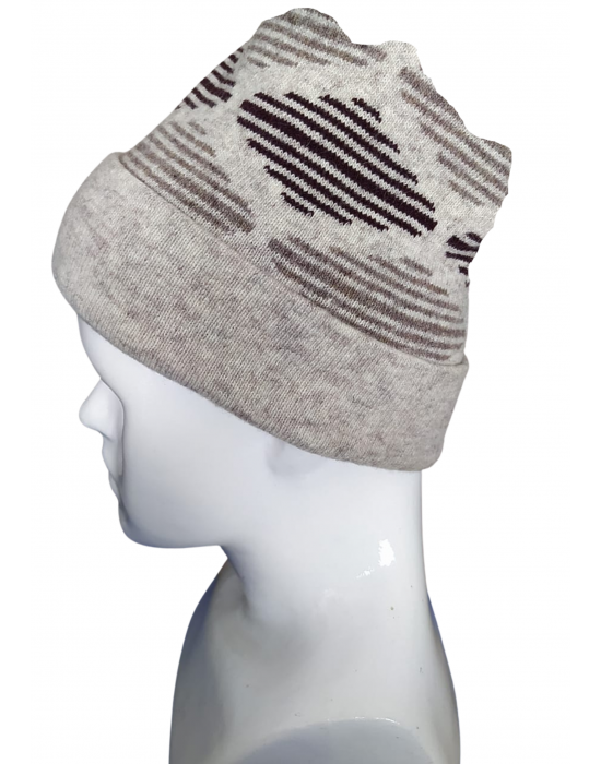 Angora wool zikzak design cap light brown